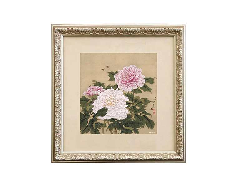 Peony flower figure foot silver 999-50g hand-carved painting